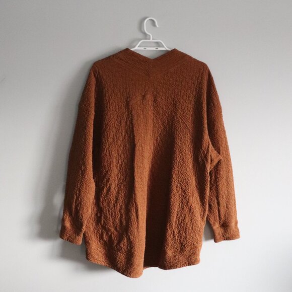 Lululemon Rippled Brown Sz 8 V-Neck Oversized High/Low Cotton Pullover Sweater - Picture 3 of 14